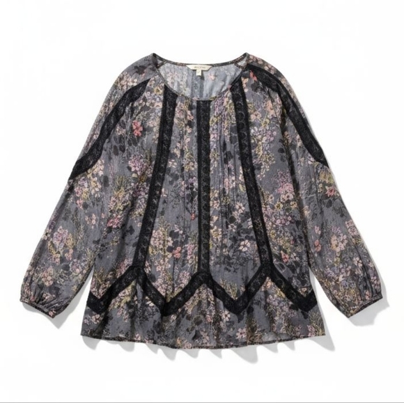 Johnny Was Tops - Johnny Was 4LoveandLiberty Floral Lace Long Sleeve Silk Blouse Size Medium